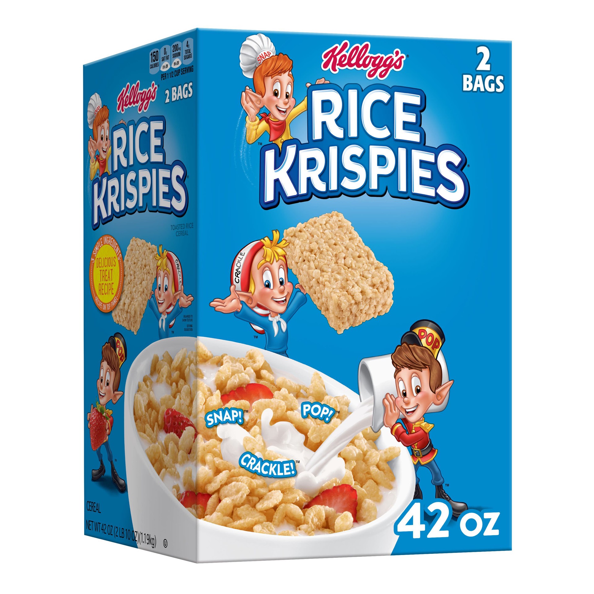 slide 1 of 5, Rice Krispies Kellogg's Rice Krispies Breakfast Cereal, Kids Snacks, Family Breakfast, Original, 42oz Box, 2 Bags, 42 oz