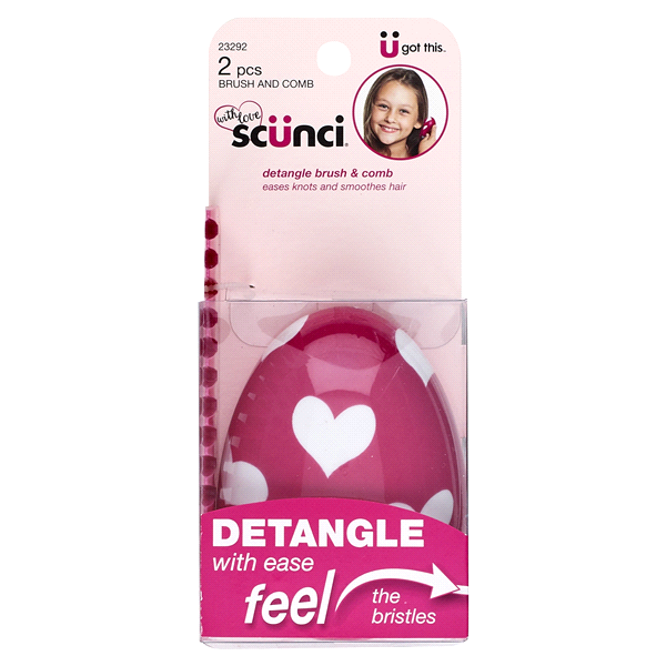 slide 1 of 1, scünci Heart Shape Detangle Brush, 2 ct