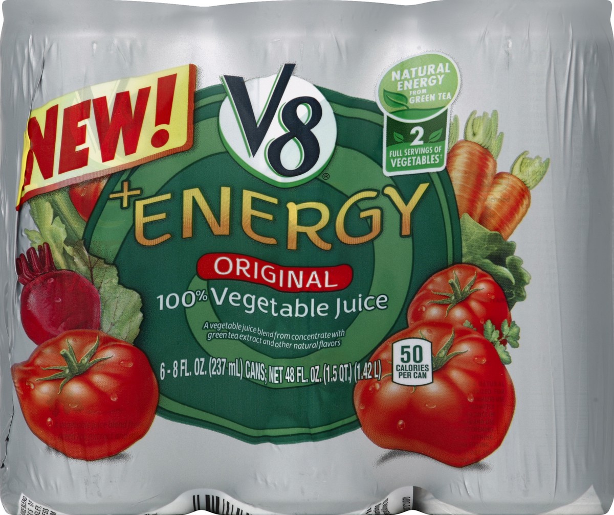 slide 4 of 4, V8 Plus Energy Original 100% Vegetable Juice, 6 ct; 8 fl oz