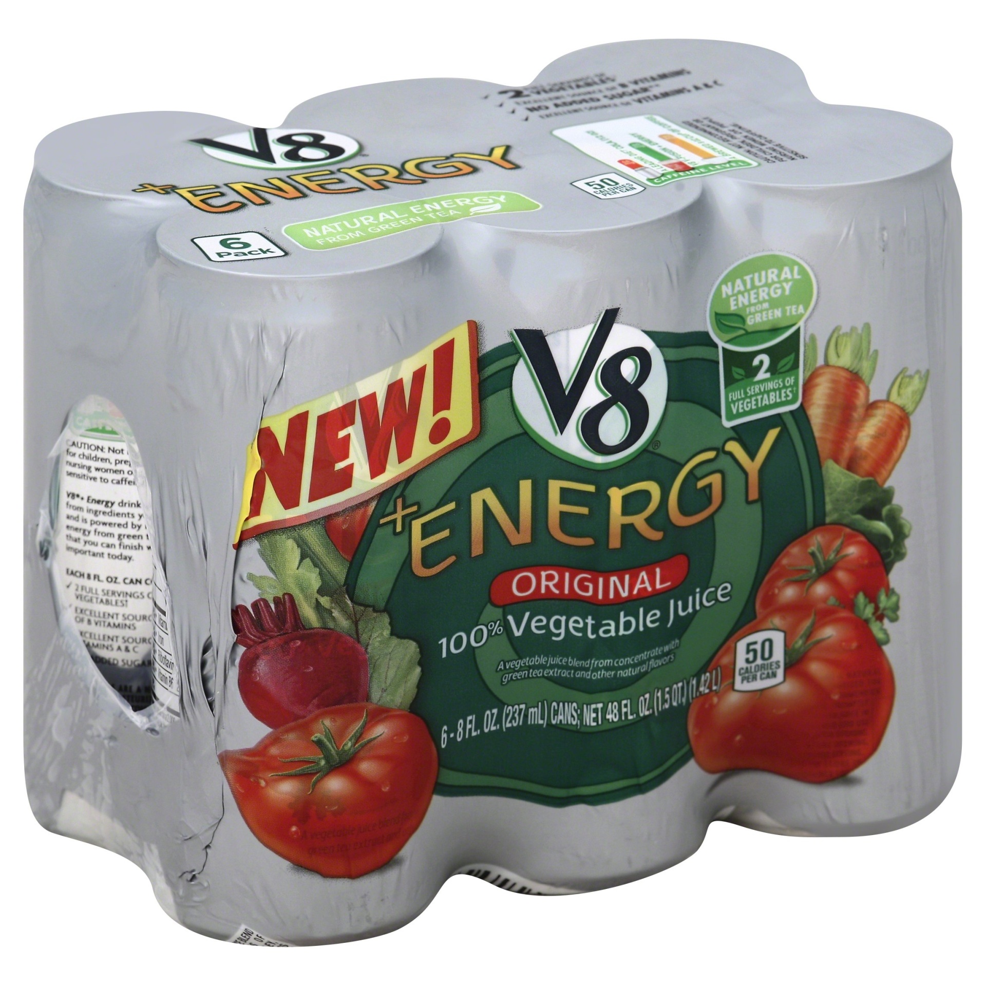 slide 1 of 4, V8 Plus Energy Original 100% Vegetable Juice, 6 ct; 8 fl oz
