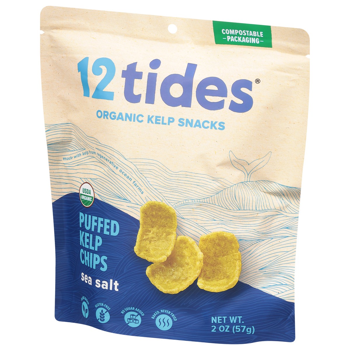 slide 10 of 12, 12 Tides Organic Sea Salt Puffed Kelp Chips 2 oz, 2 oz