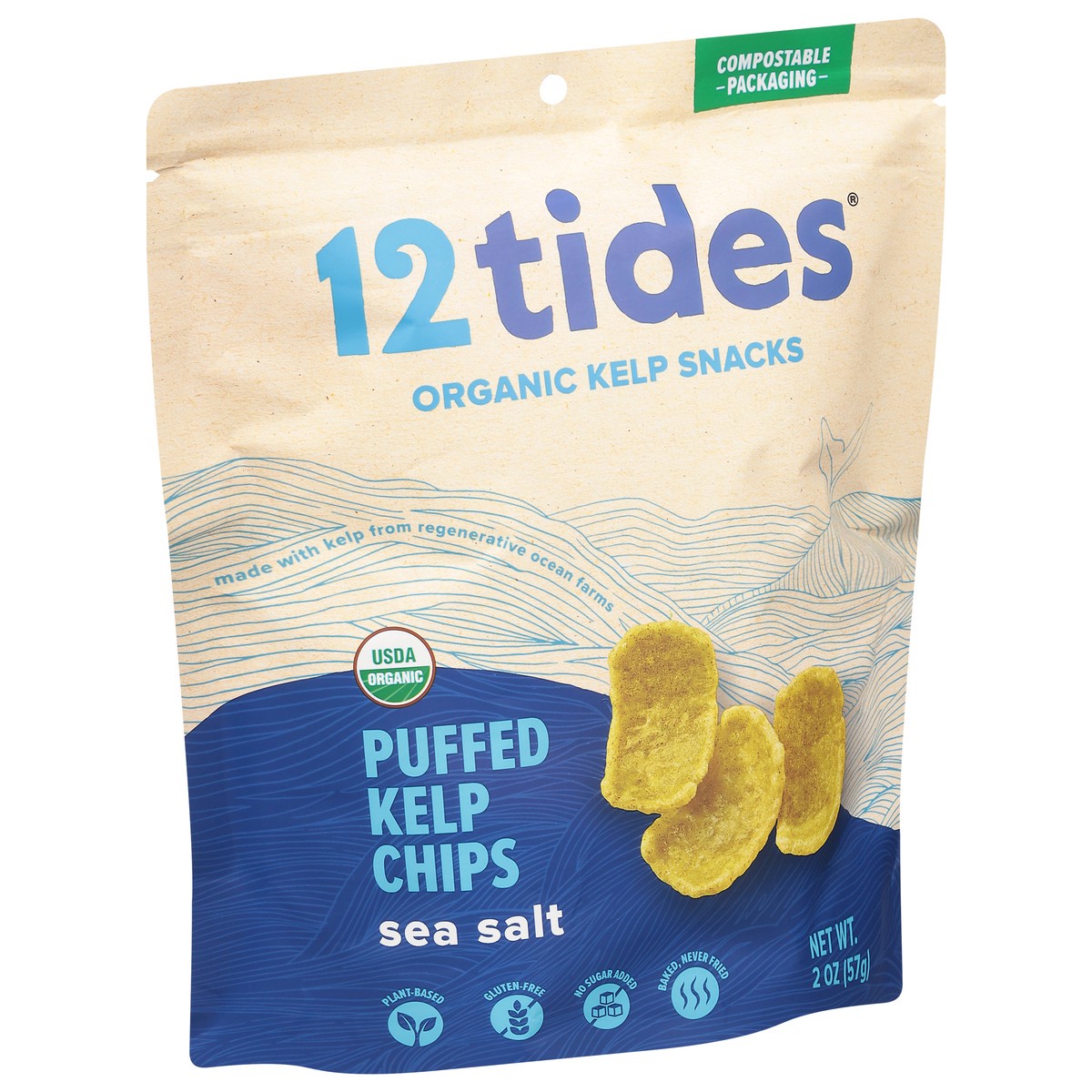 slide 6 of 12, 12 Tides Organic Sea Salt Puffed Kelp Chips 2 oz, 2 oz