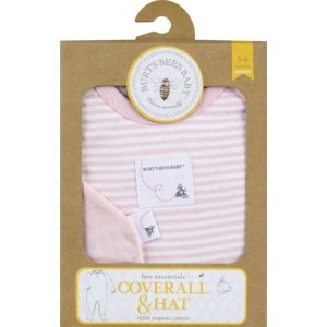 slide 1 of 1, Burt's Bees Baby Pink Striped Coverall & Solid Hat 3-6 Months, 1 ct