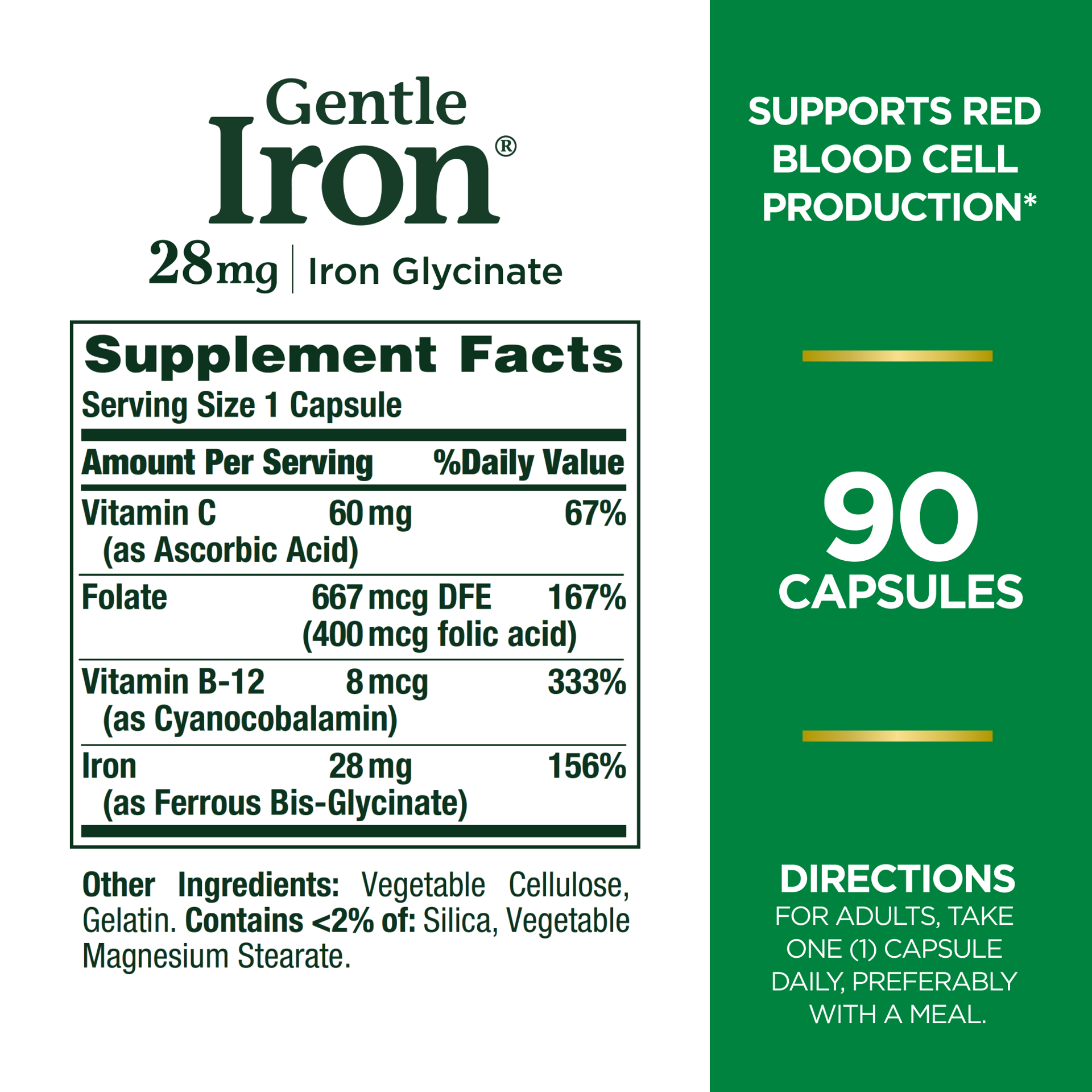 slide 3 of 5, Nature's Bounty Gentle Iron Glycinate 28 mg Capsules, Supports Red Blood Cells, 90 Ct, 90 ct