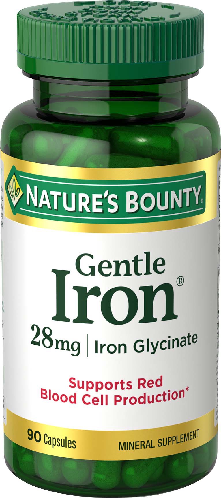 slide 1 of 5, Nature's Bounty Gentle Iron Glycinate 28 mg Capsules, Supports Red Blood Cells, 90 Ct, 90 ct