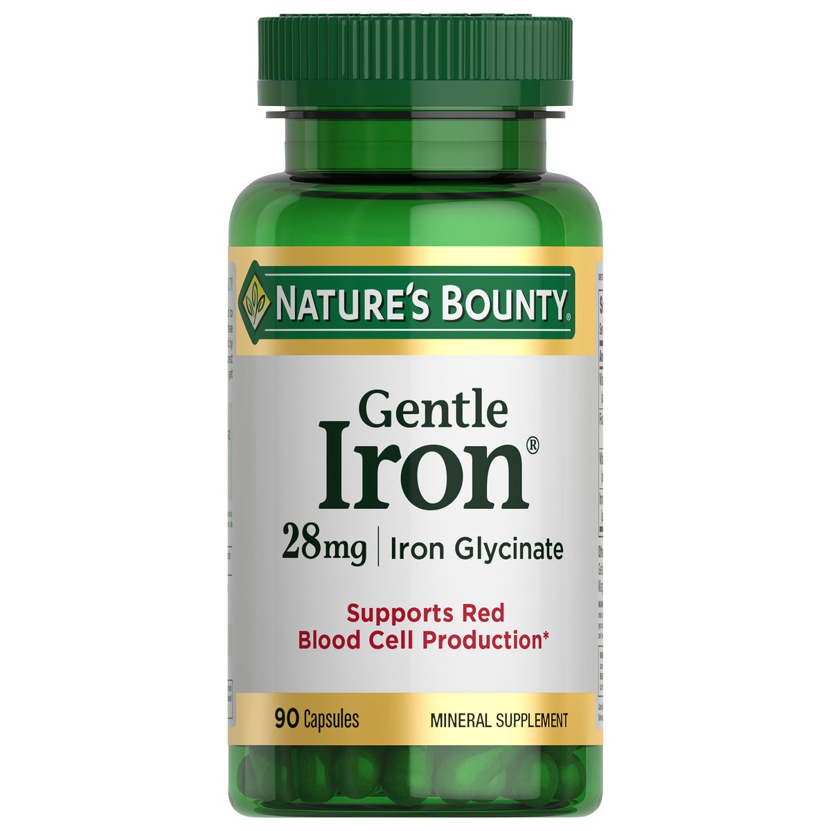 slide 1 of 5, Nature's Bounty Gentle Iron Glycinate 28 mg Capsules, Supports Red Blood Cells, 90 Ct, 90 ct
