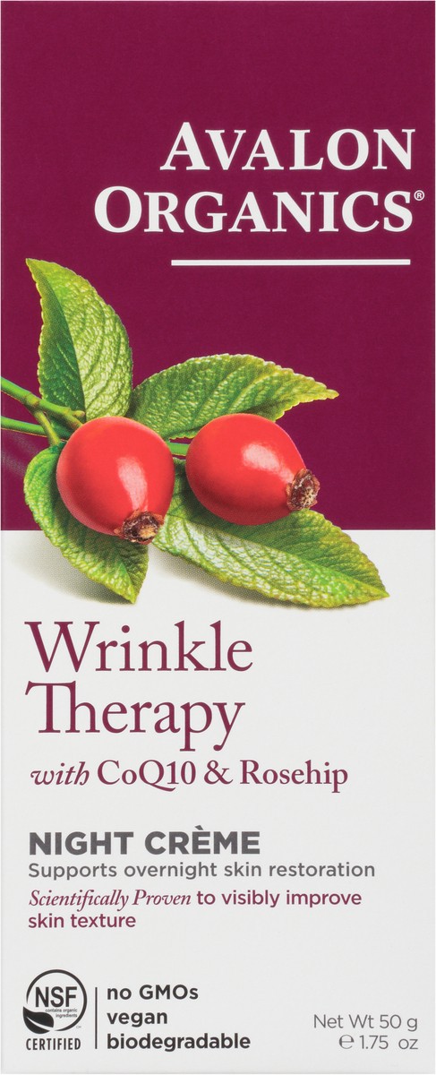 slide 2 of 8, Avalon Organics Wrinkle Therapy with CoQ10 & Rosehip Night Creme 1.75 oz. Box, 1.75 oz