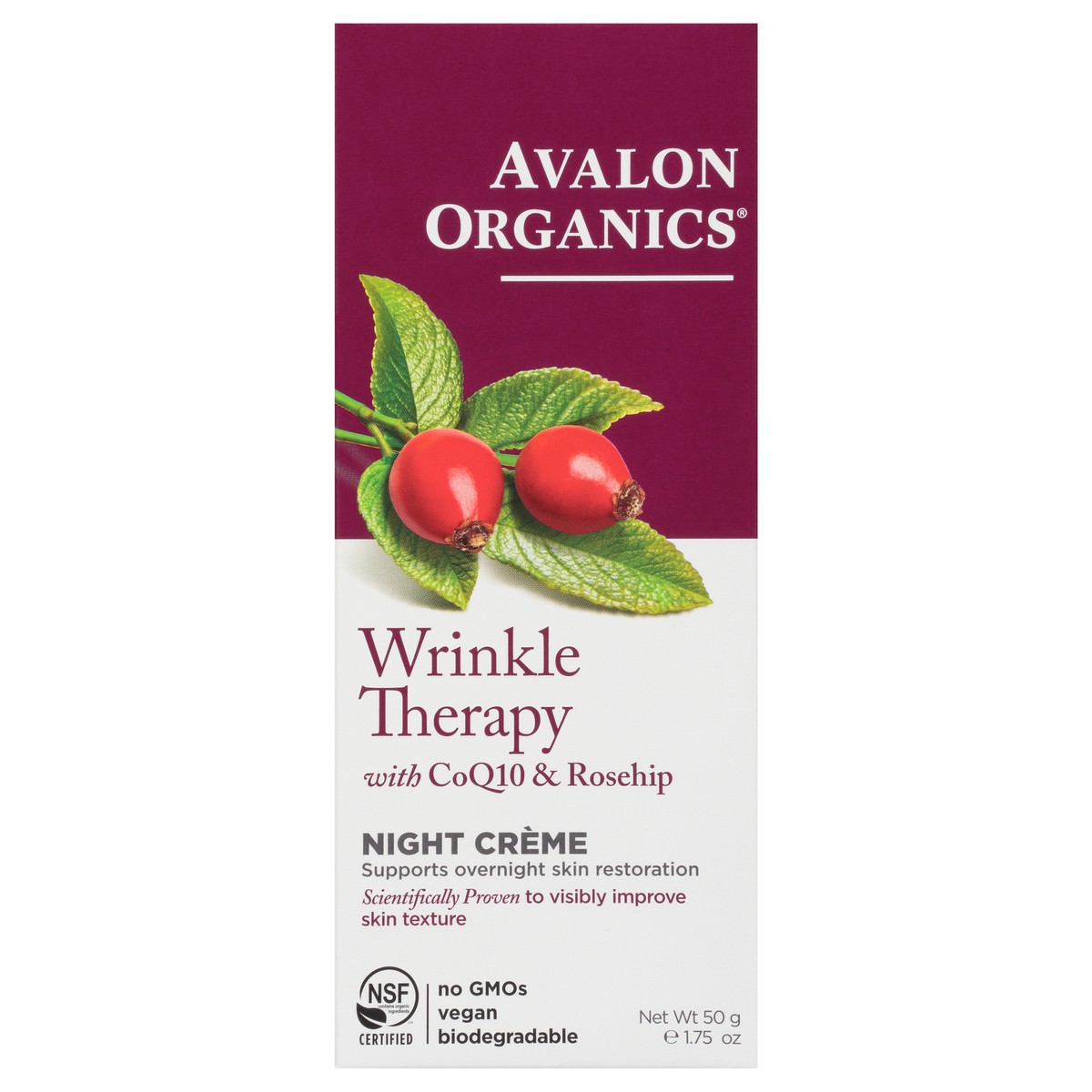 slide 3 of 8, Avalon Organics Wrinkle Therapy with CoQ10 & Rosehip Night Creme 1.75 oz. Box, 1.75 oz