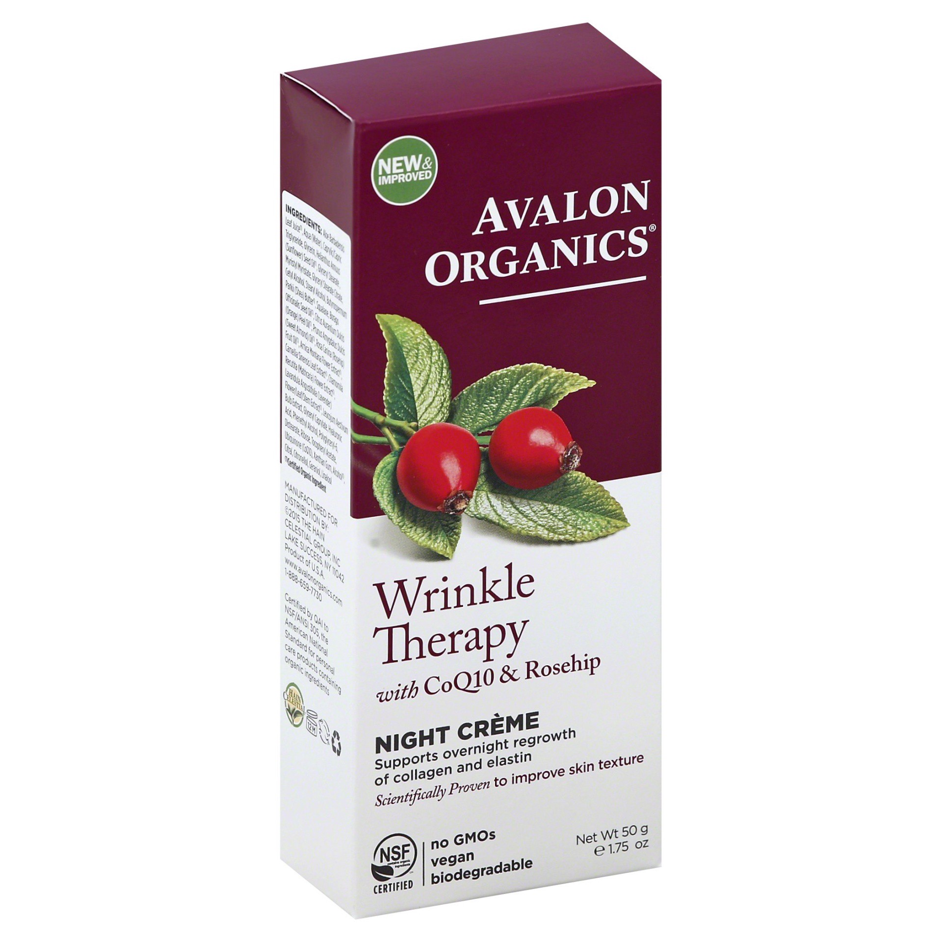 slide 1 of 8, Avalon Organics Wrinkle Therapy with CoQ10 & Rosehip Night Creme 1.75 oz. Box, 1.75 oz