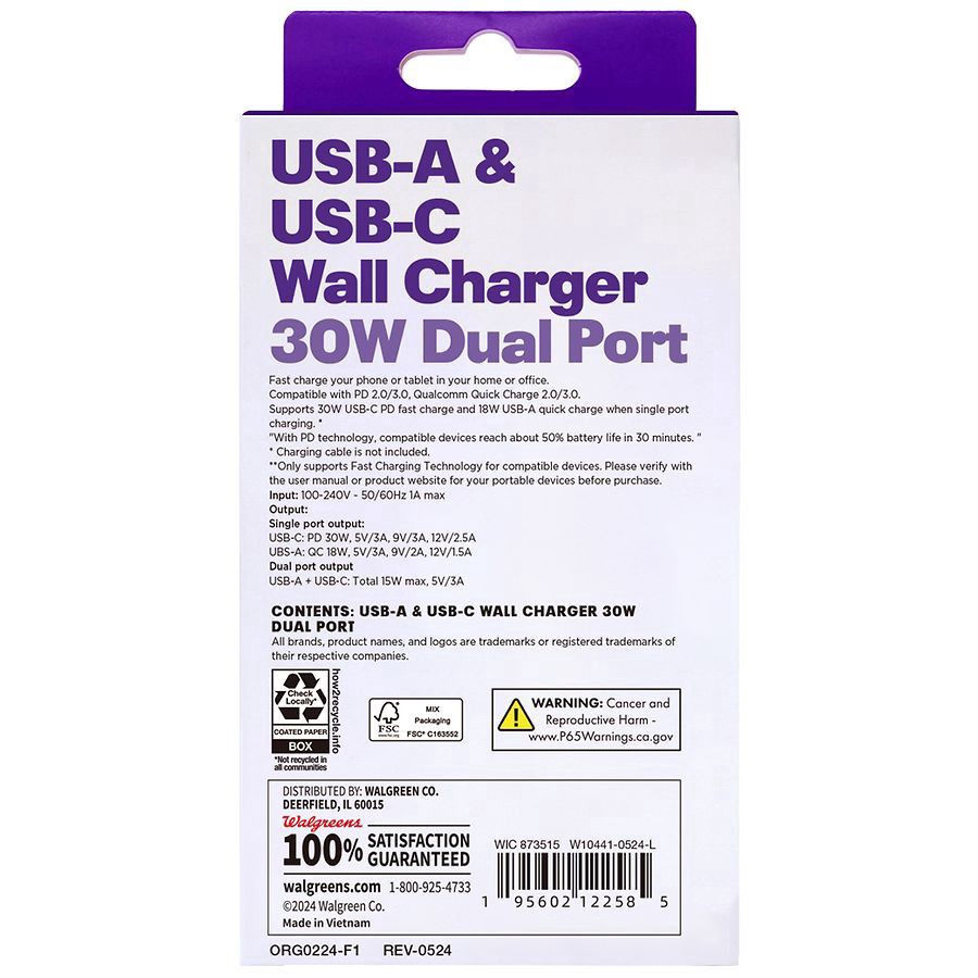 slide 2 of 3, Infinitive 30W Dual Port Wall Charger, 1 ct