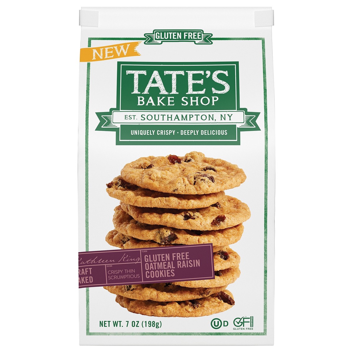 slide 1 of 13, Tate's Bake Shop Gluten Free Oatmeal Raisin Cookies, 7 oz, 7 oz