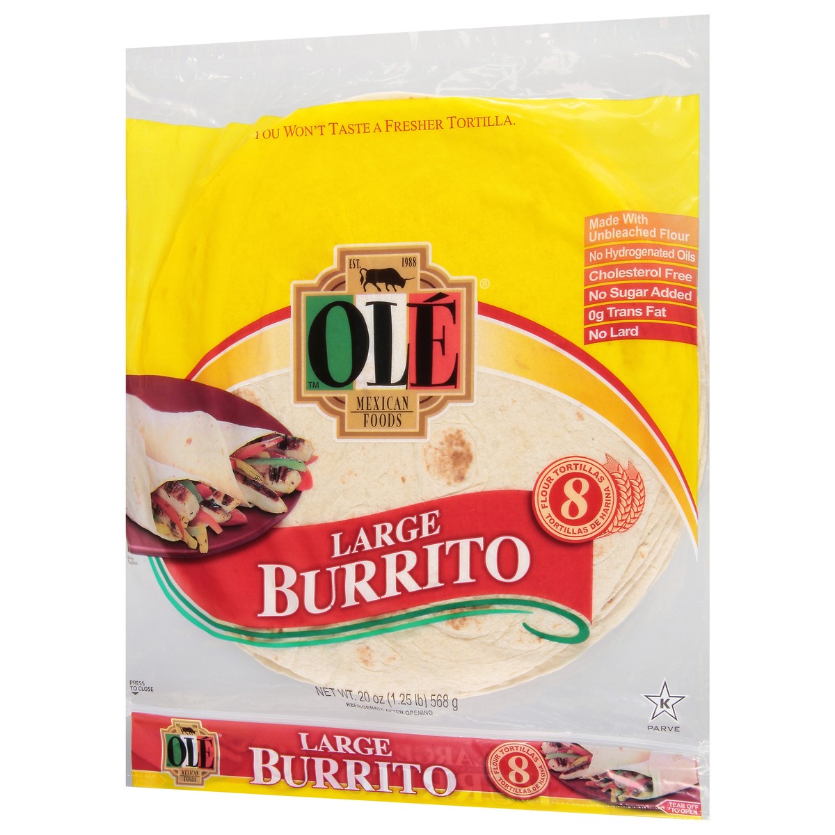 slide 8 of 9, Ole Large Burrito Shells, 20 oz