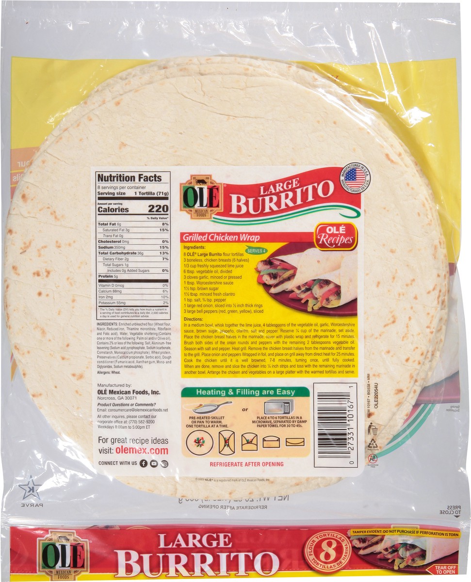 slide 7 of 9, Ole Large Burrito Shells, 20 oz