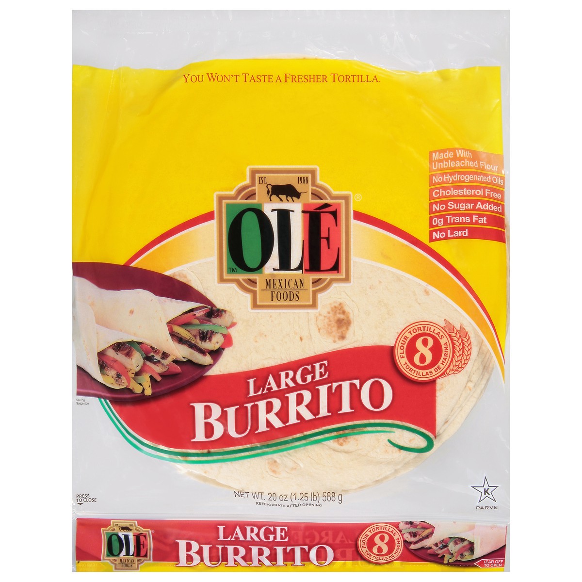 slide 1 of 9, Ole Large Burrito Shells, 20 oz