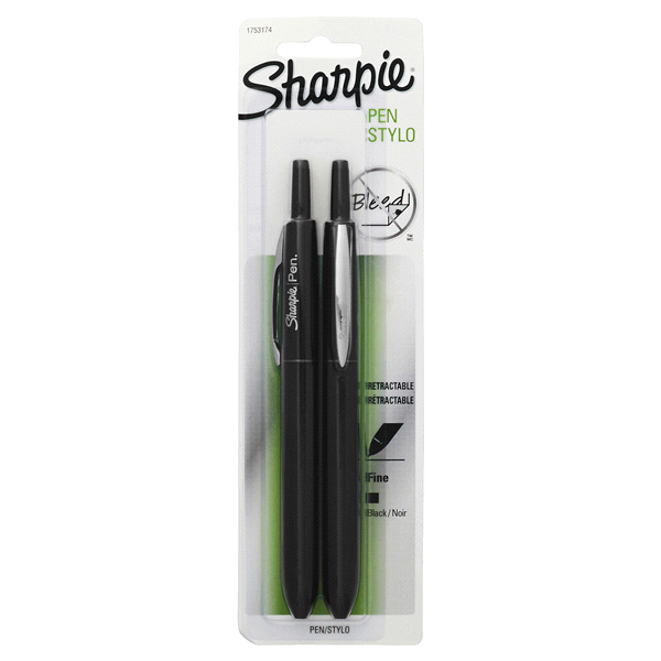 slide 1 of 1, Sharpie Retractable Fine Point Soft Grip Black Pens, 2 ct