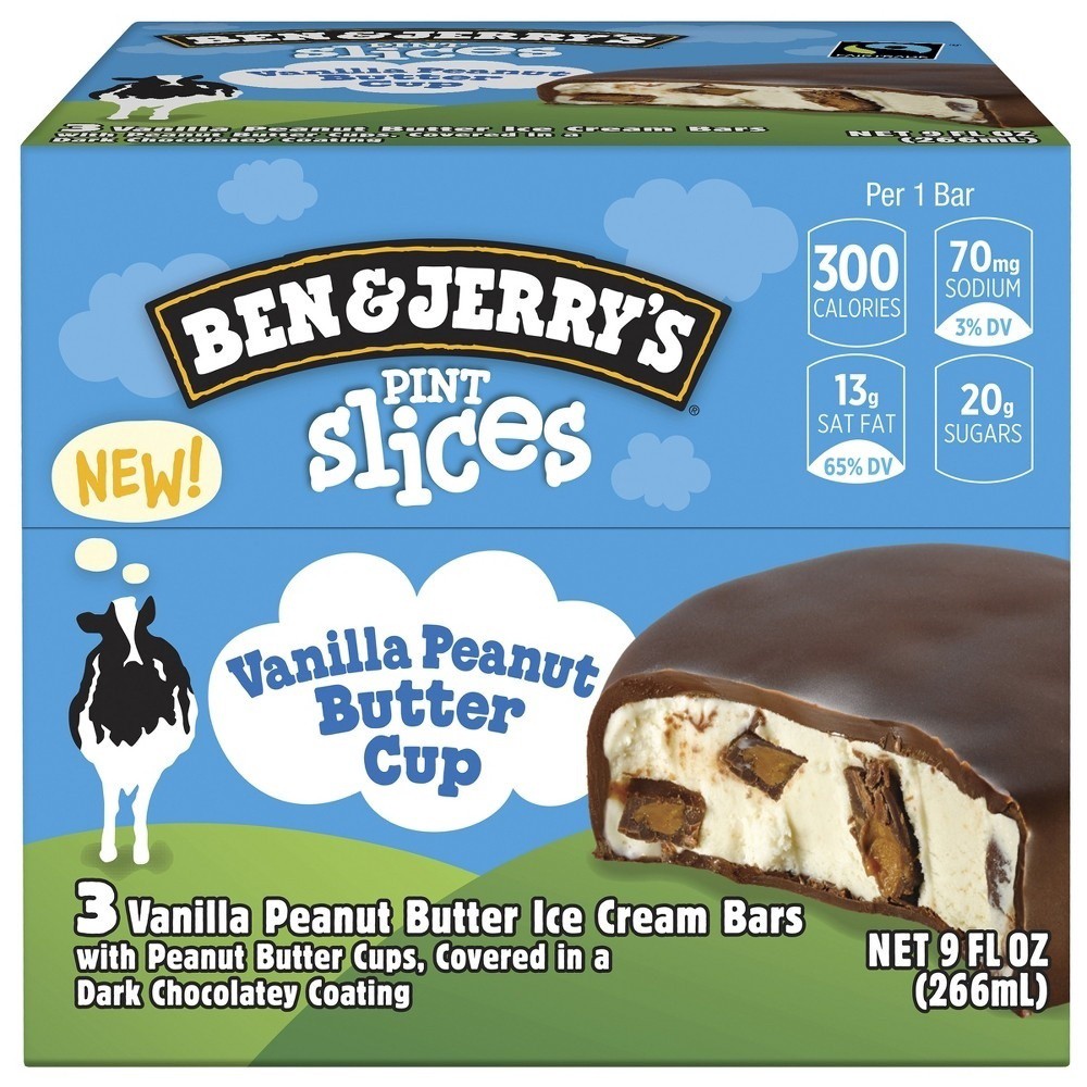 slide 2 of 7, Ben & Jerry's Vanilla Peanut Butter Cup Pint Slices, 3 ct; 3 fl oz