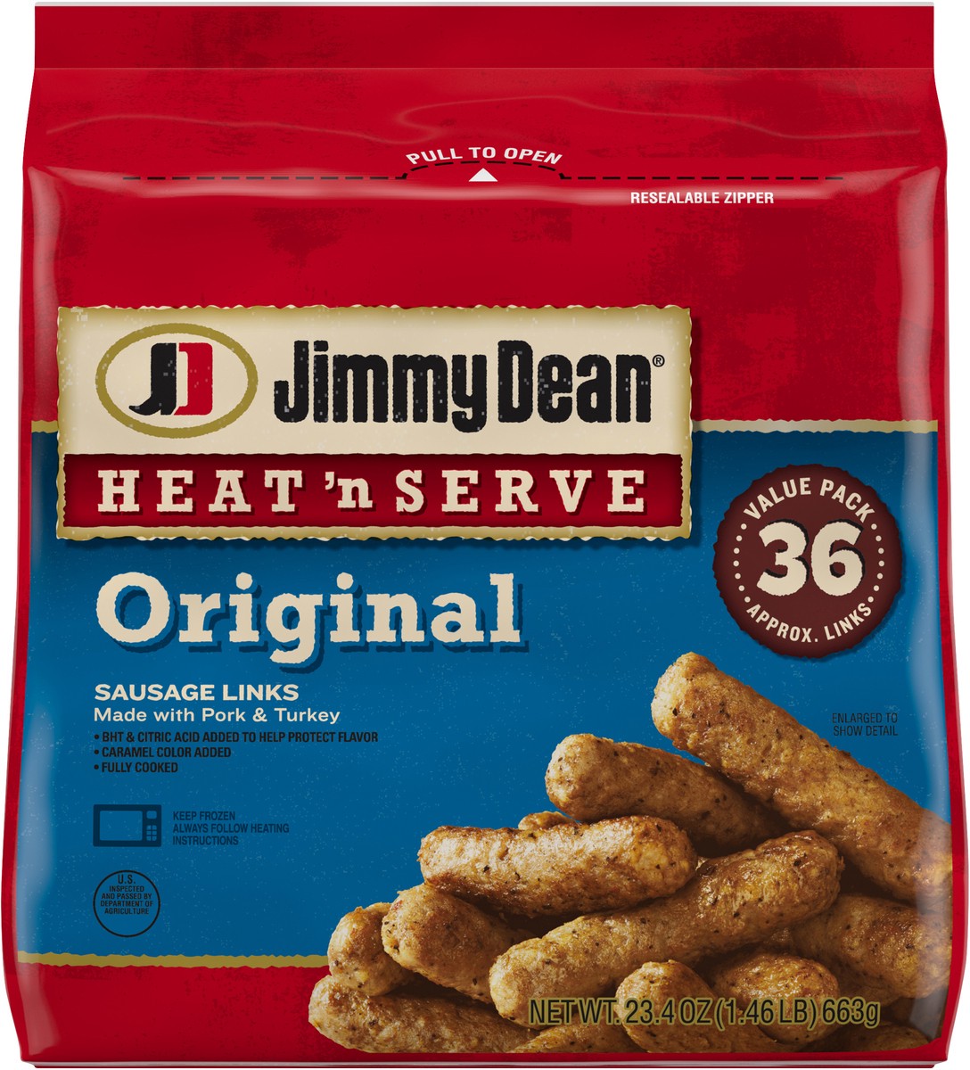 slide 3 of 5, Jimmy Dean Heat 'N Serve Original Pork Breakfast Sausage Links, 36 Count, 663.38 g