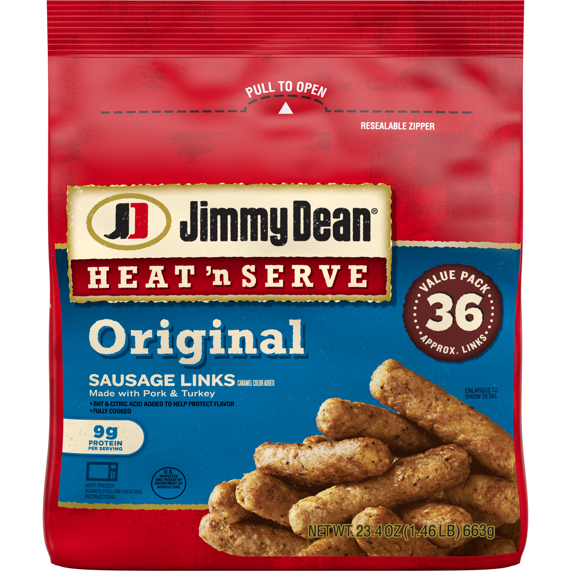 slide 1 of 5, Jimmy Dean Heat 'N Serve Original Pork Breakfast Sausage Links, 36 Count, 663.38 g