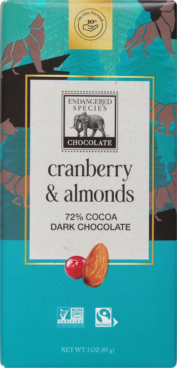 slide 3 of 9, Endangered Species 72% Cocoa Cranberry & Almonds Dark Chocolate 3 oz, 3 oz