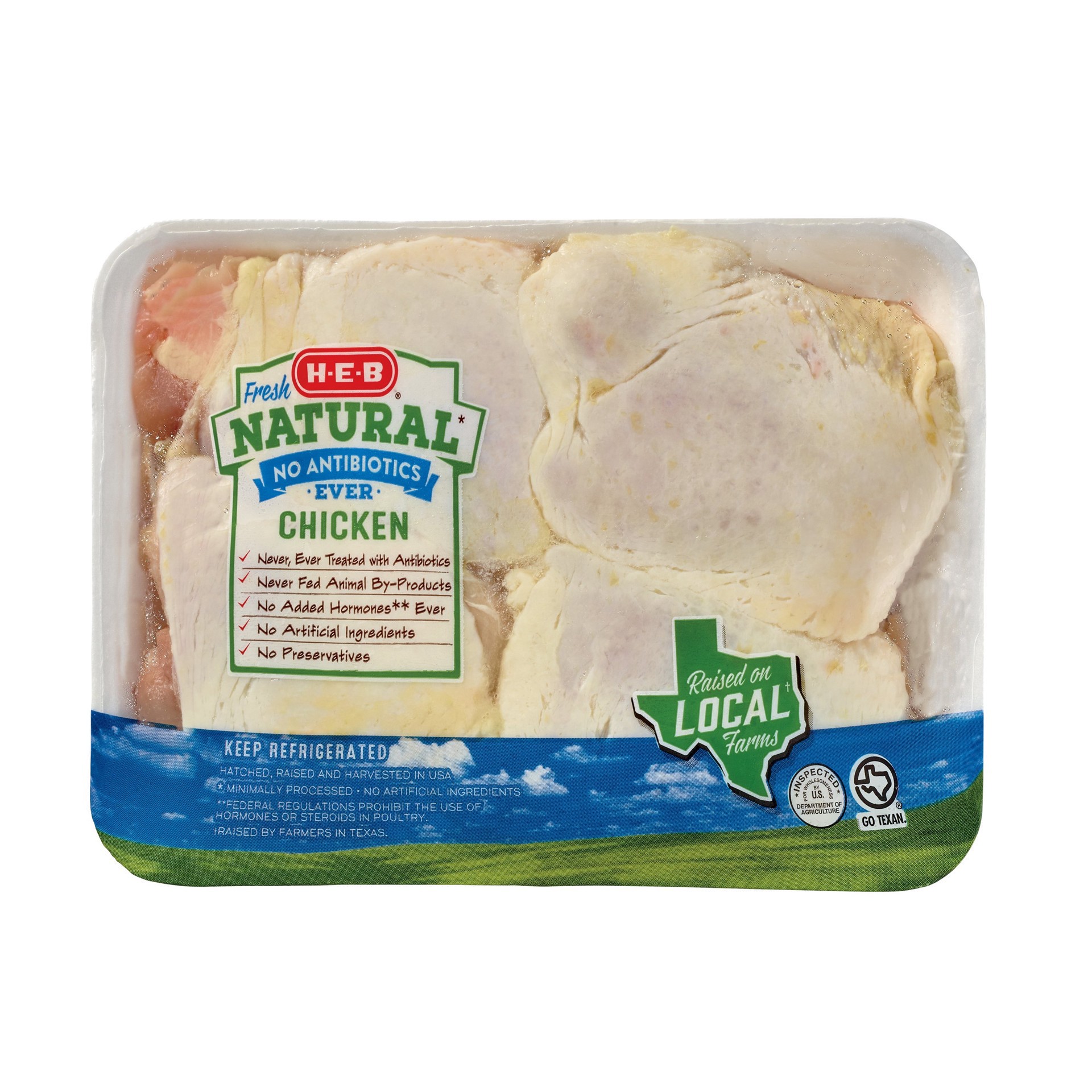 slide 1 of 1, H-E-B Natural Bone-in Skin-on Chicken Thighs, per lb