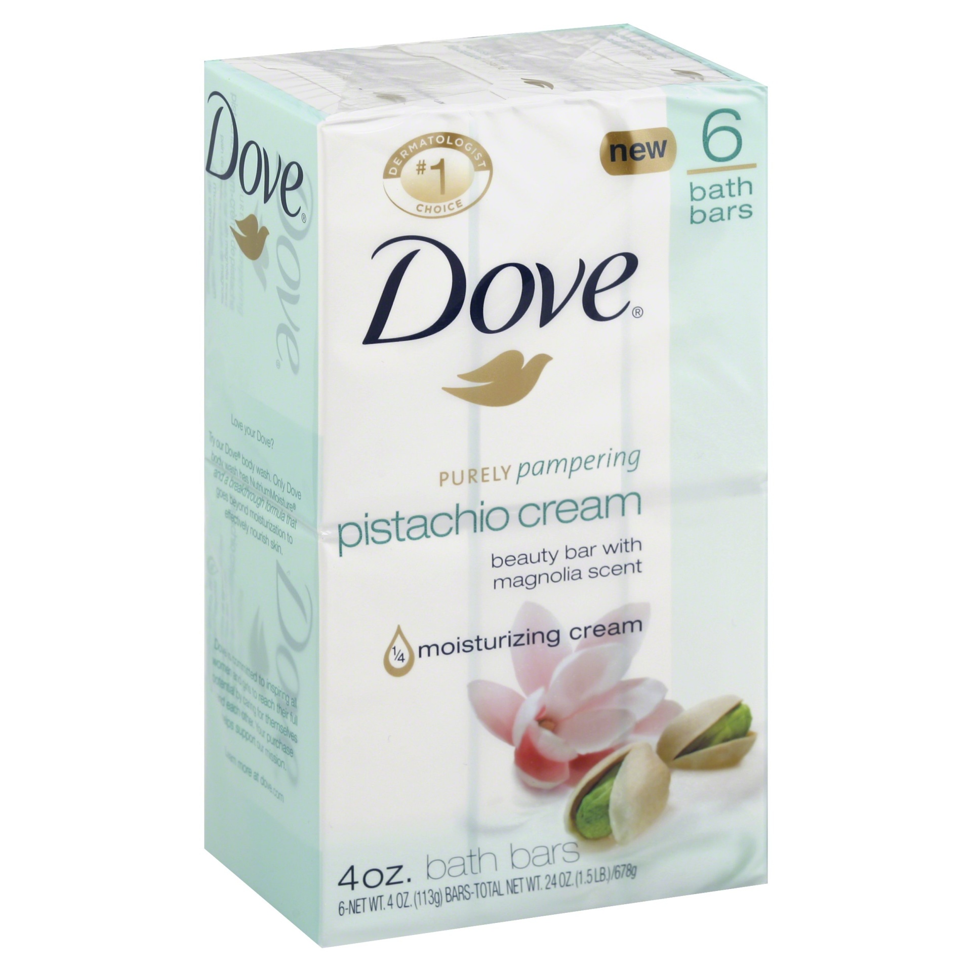 slide 1 of 1, Dove Purely Pampering Pistachio Cream Magnolia Scent Bath Bars, 6 ct; 4 oz