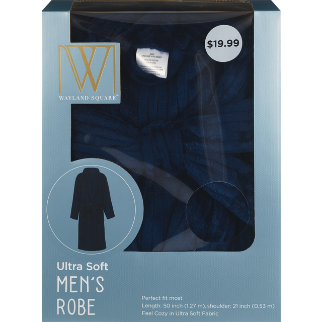 slide 1 of 1, Fall Fest Men's Flannel Bath Robe, Navy, 1 ct