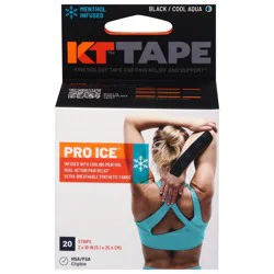 KT Tape Black/Cool Aqua Pro Ice Kinesiology Tape 20 ea