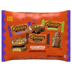REESE'S Assorted Milk Chocolate Snack Size Peanut Butter Shapes, Halloween Candy Jumbo Bag, 14.4 oz