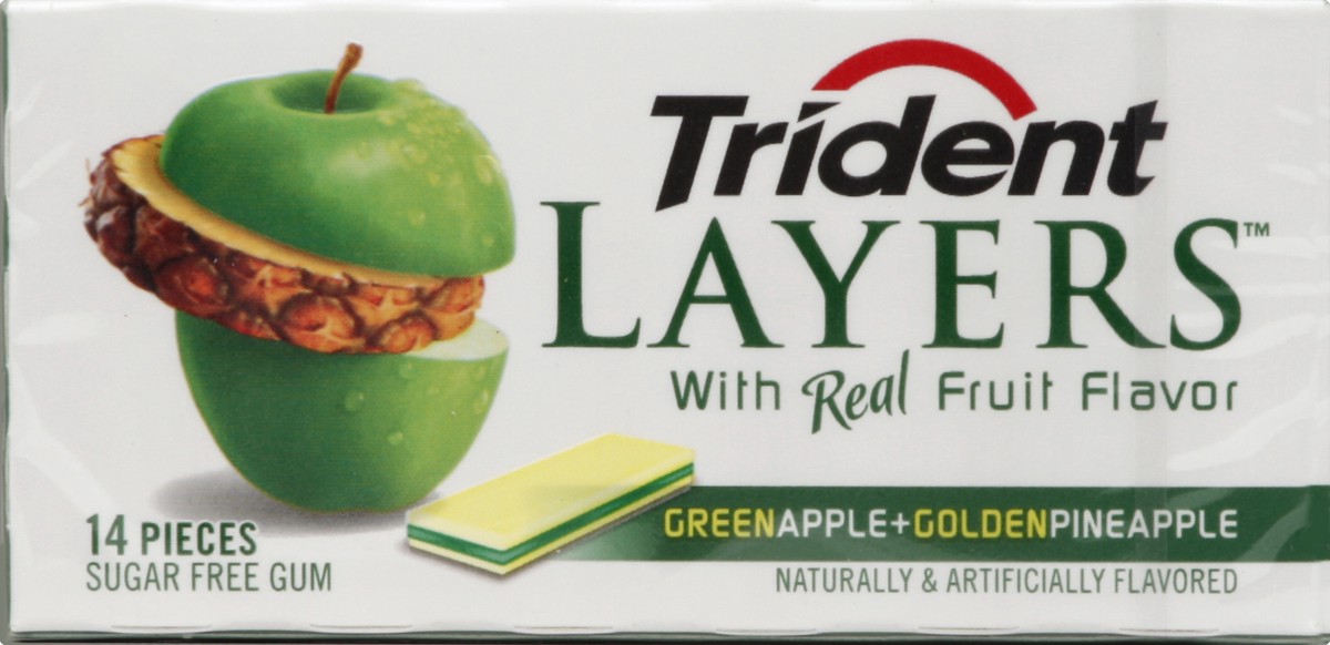 slide 7 of 7, Trident Layers Green Apple & Golden Pineapple Sugar Free Gum, 14 piece (1 pack), 0.09 lb