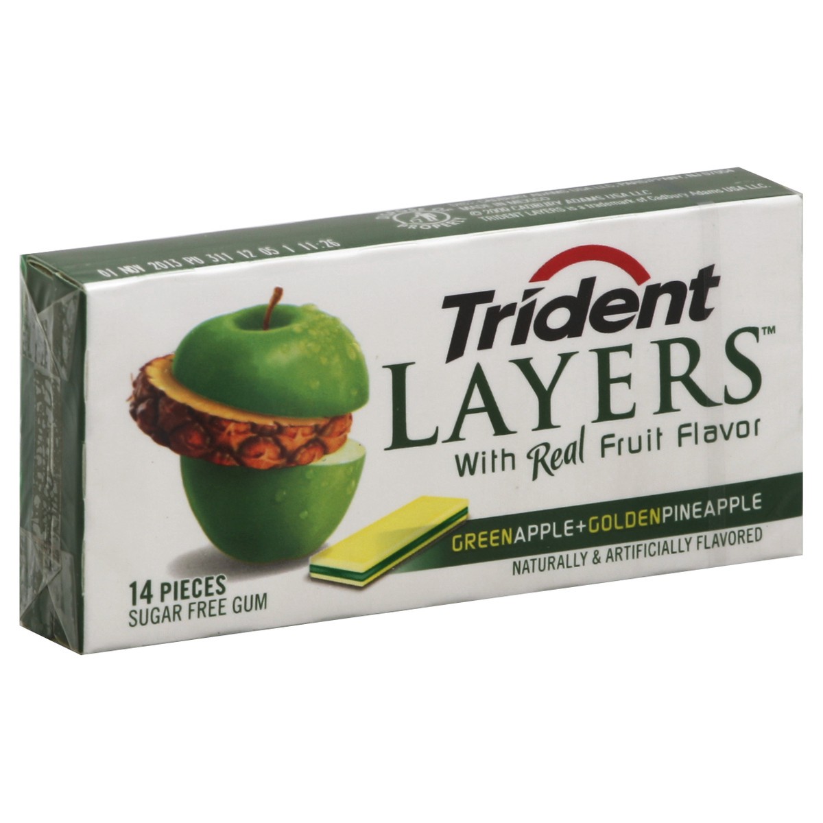 slide 2 of 7, Trident Layers Green Apple & Golden Pineapple Sugar Free Gum, 14 piece (1 pack), 0.09 lb