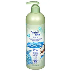 Suave Kids 3 in 1 Coconut Oil Shampoo, Conditioner, Body Wash 16.5 fl oz