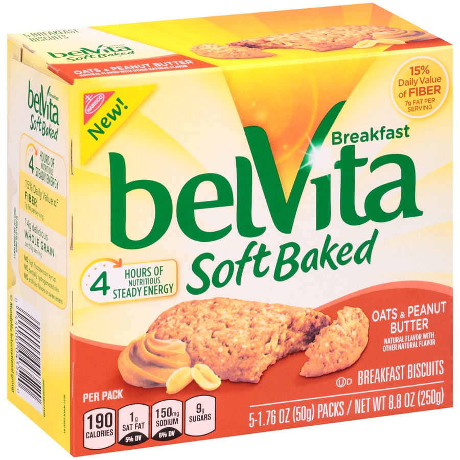 slide 2 of 8, belVita Oats & Peanut Butter Breakfast Biscuits, 5 ct; 1.76 oz