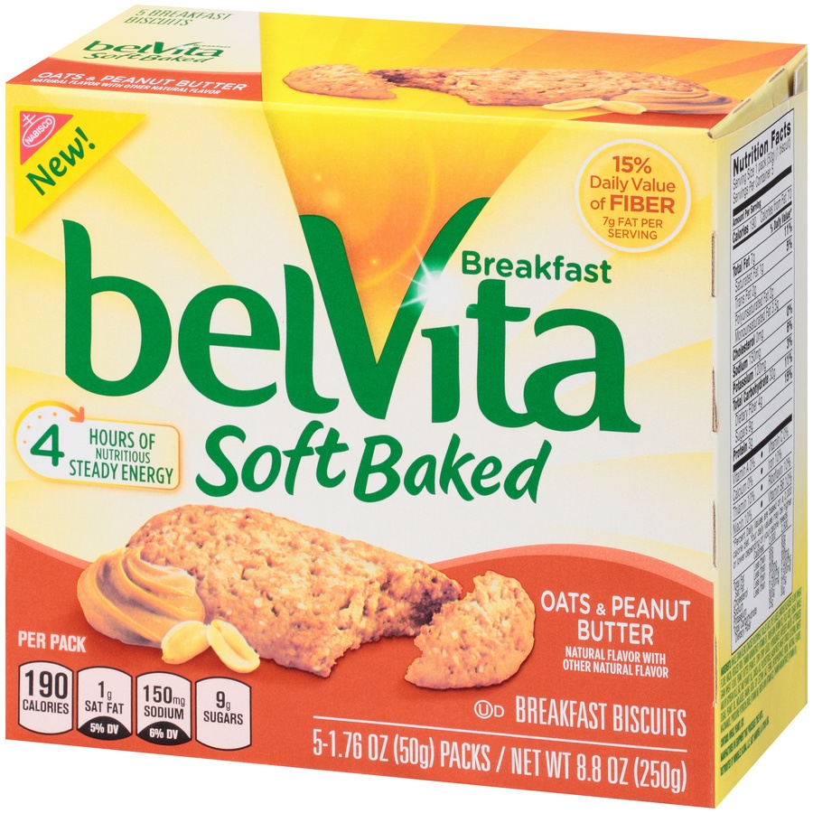 slide 3 of 8, belVita Oats & Peanut Butter Breakfast Biscuits, 5 ct; 1.76 oz