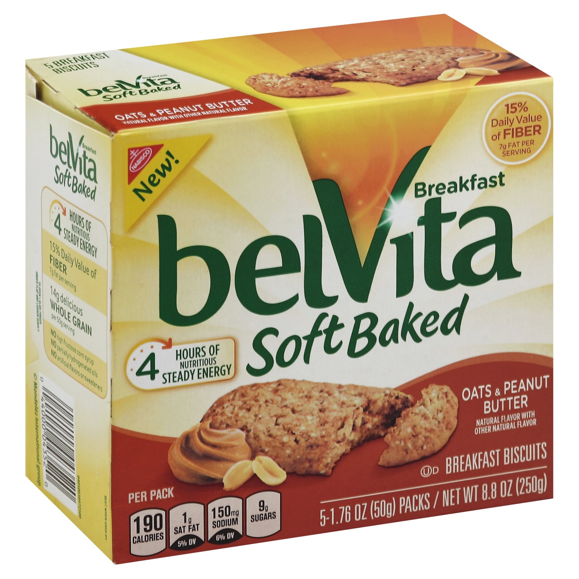 slide 1 of 8, belVita Oats & Peanut Butter Breakfast Biscuits, 5 ct; 1.76 oz