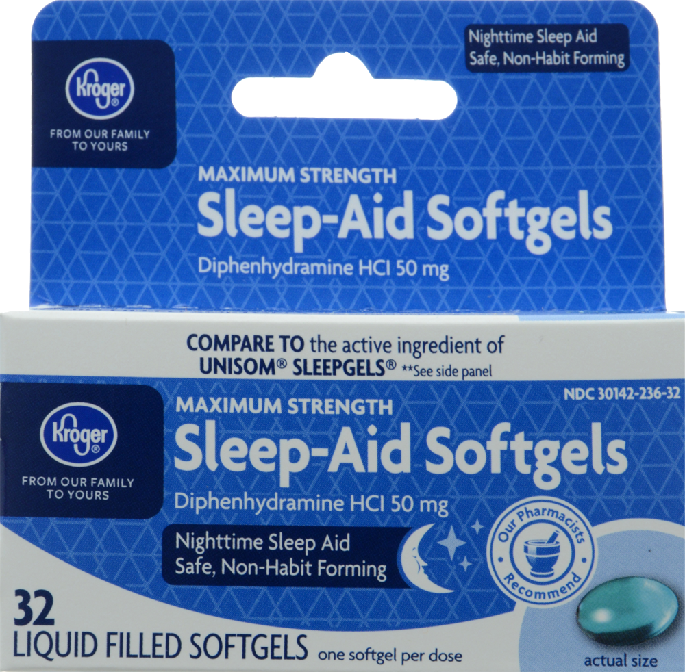 slide 1 of 1, Kroger Nighttime Sleep Aid Softgels, 32 ct