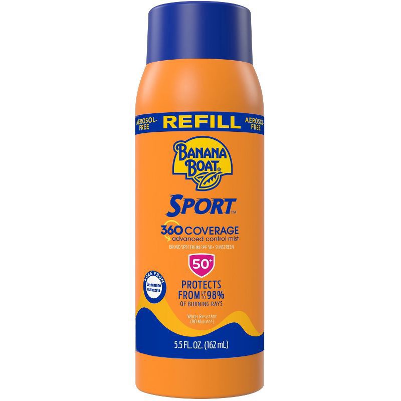 slide 1 of 8, Banana Boat Sport 360 Coverage Sunscreen Mist Refill SPF 50+, Spray Sunscreen Refill, 5.5oz, 5.5 fl oz