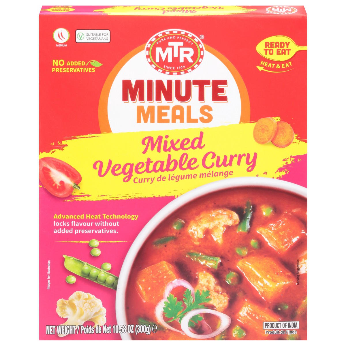 slide 1 of 4, Mtr Minute Meals Mixed Vegetable Curry 10.58 oz, 300 gram