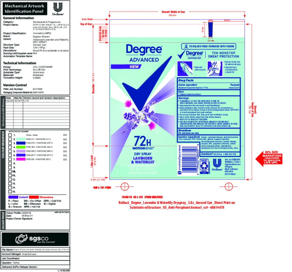 slide 6 of 11, Degree Lavender & Waterlily Antiperspirant Deodorant Dry Spray, 3.8 oz