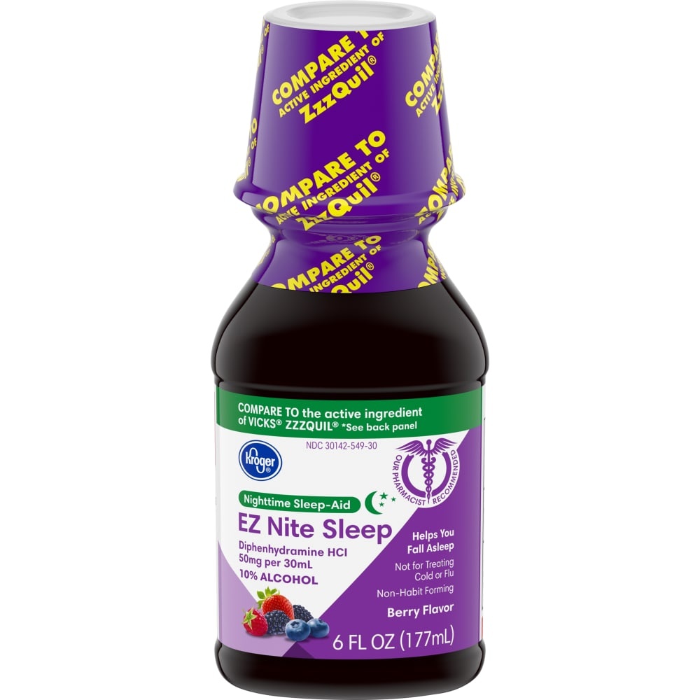 slide 1 of 1, Kroger Berry Flavored Ez Nite Sleep Nighttime Sleep Aid, 6 fl oz