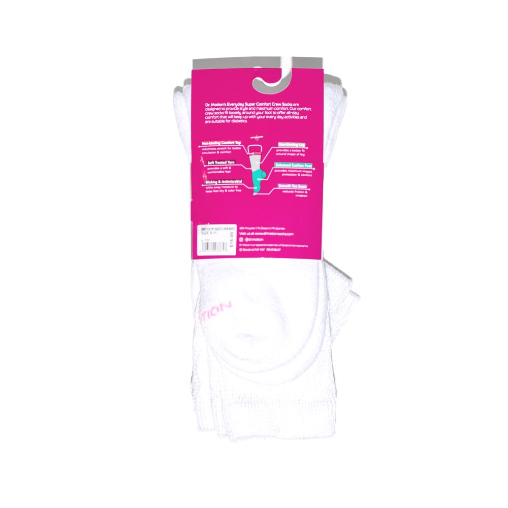 slide 3 of 3, Dr. Motion® Super Comfort Diabetic Crew Socks - White, 3 ct