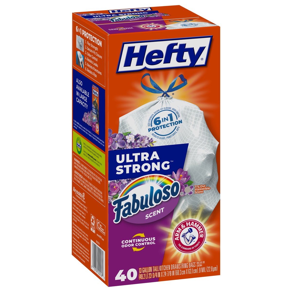 slide 4 of 9, Hefty Ultra Strong 13 Gallon Trash Bags, Tall Kitchen Trash Bags, White, Fabuloso Scent, 40 Bags, 1.83 lb