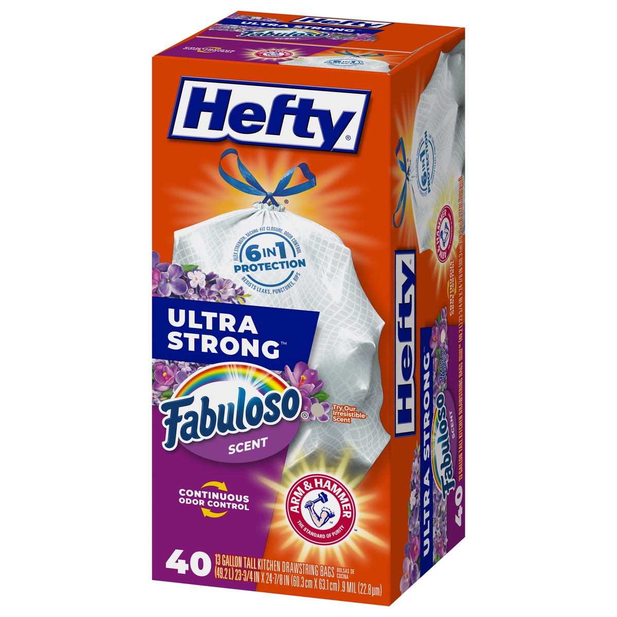 slide 7 of 9, Hefty Ultra Strong 13 Gallon Trash Bags, Tall Kitchen Trash Bags, White, Fabuloso Scent, 40 Bags, 1.83 lb