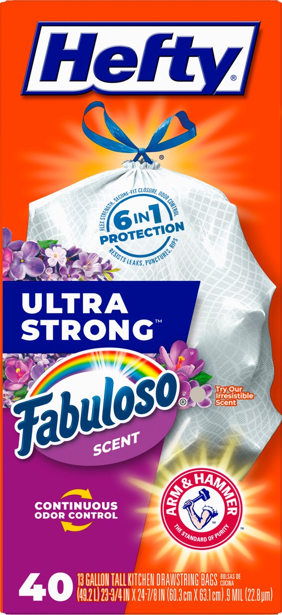 slide 8 of 9, Hefty Ultra Strong 13 Gallon Trash Bags, Tall Kitchen Trash Bags, White, Fabuloso Scent, 40 Bags, 1.83 lb