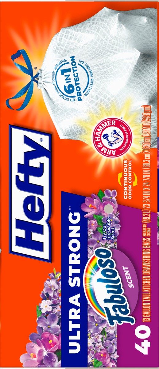 slide 9 of 9, Hefty Ultra Strong 13 Gallon Trash Bags, Tall Kitchen Trash Bags, White, Fabuloso Scent, 40 Bags, 1.83 lb