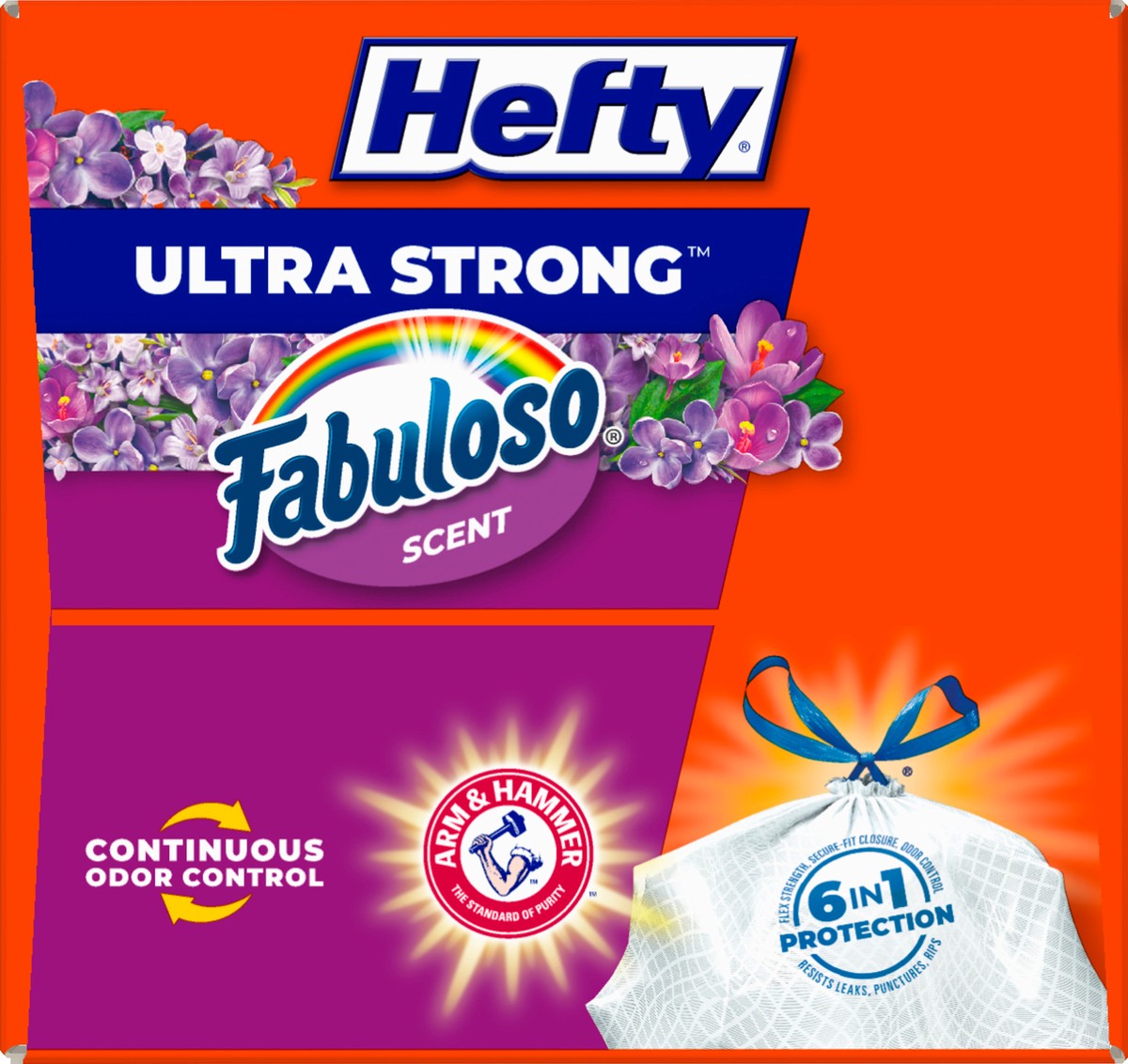 slide 6 of 9, Hefty Ultra Strong 13 Gallon Trash Bags, Tall Kitchen Trash Bags, White, Fabuloso Scent, 40 Bags, 1.83 lb