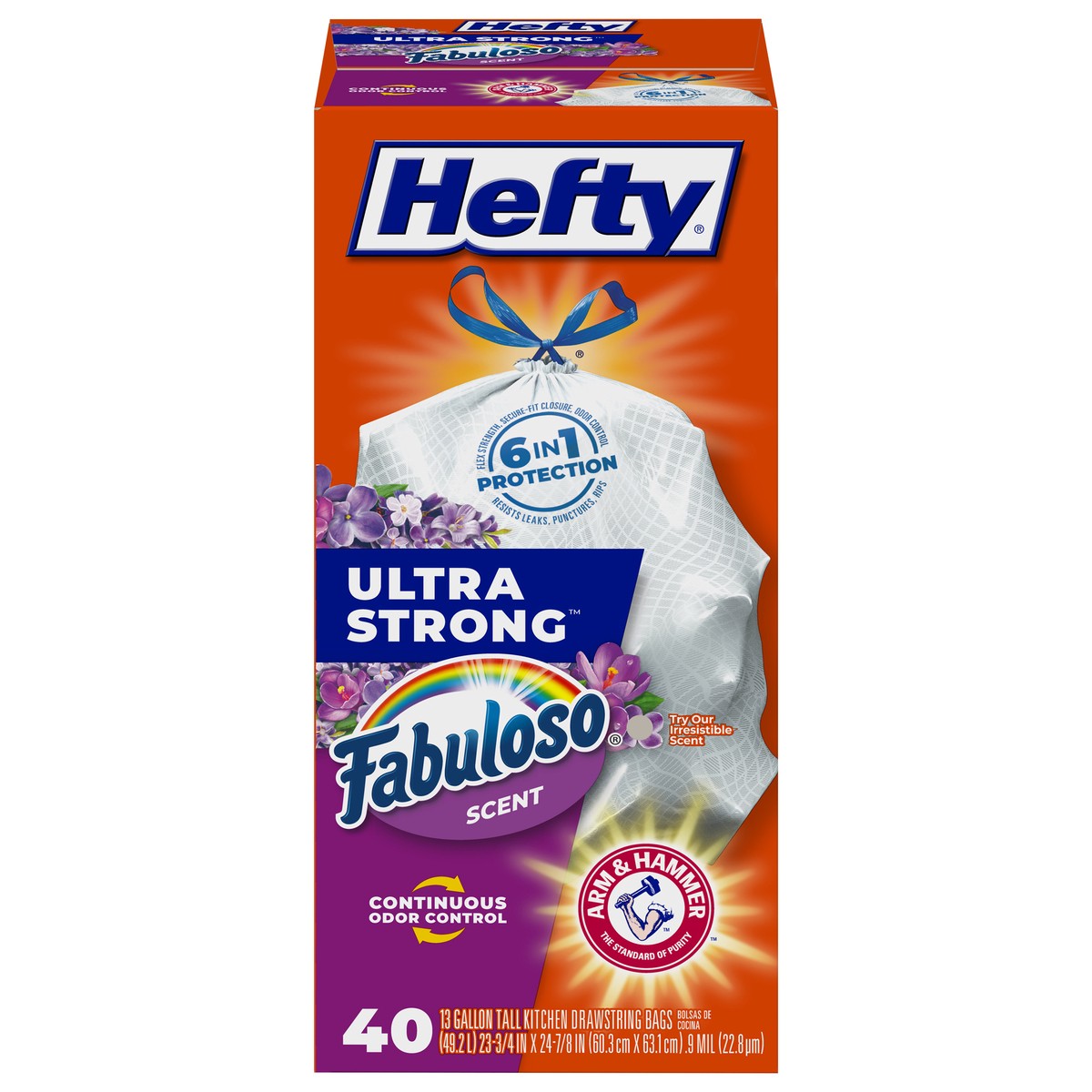 slide 1 of 9, Hefty Ultra Strong 13 Gallon Trash Bags, Tall Kitchen Trash Bags, White, Fabuloso Scent, 40 Bags, 1.83 lb