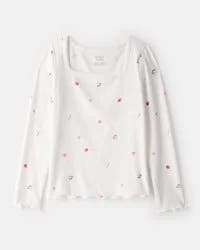 Carter's Carters Girls Cafe-Print Ribbed Top - Ivory White 6-6X