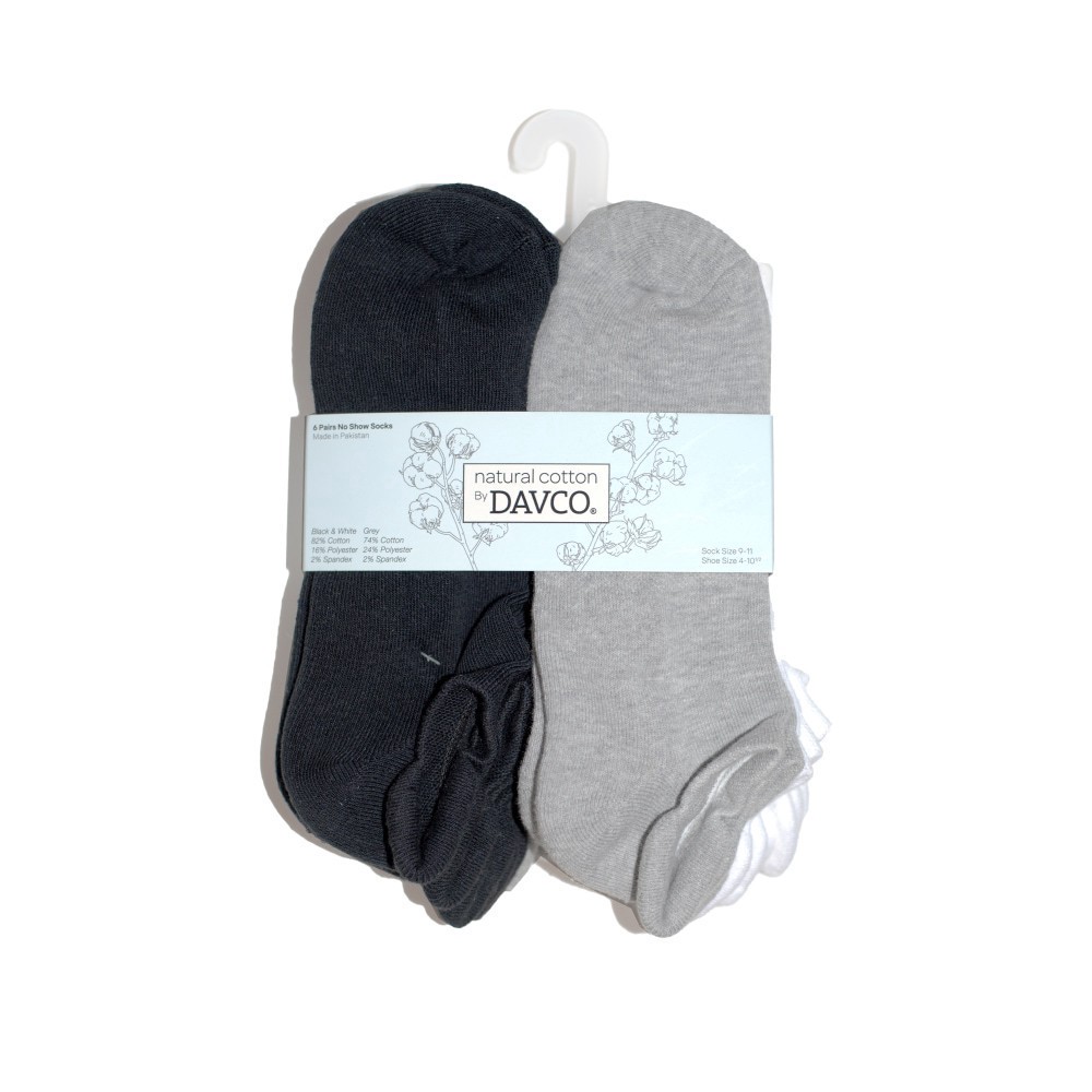 slide 2 of 2, Davco Cotton No-Show Socks - Black, 6 ct