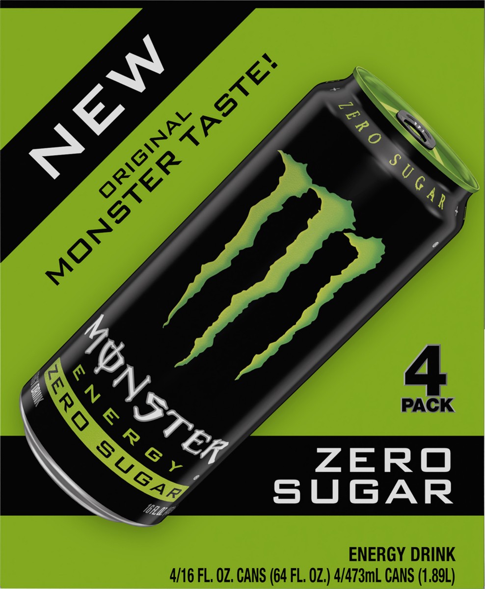 slide 2 of 2, Monster Energy Zero Sugar Energy Drink 4 - 16 fl oz Cans, 4 ct; 16 fl oz