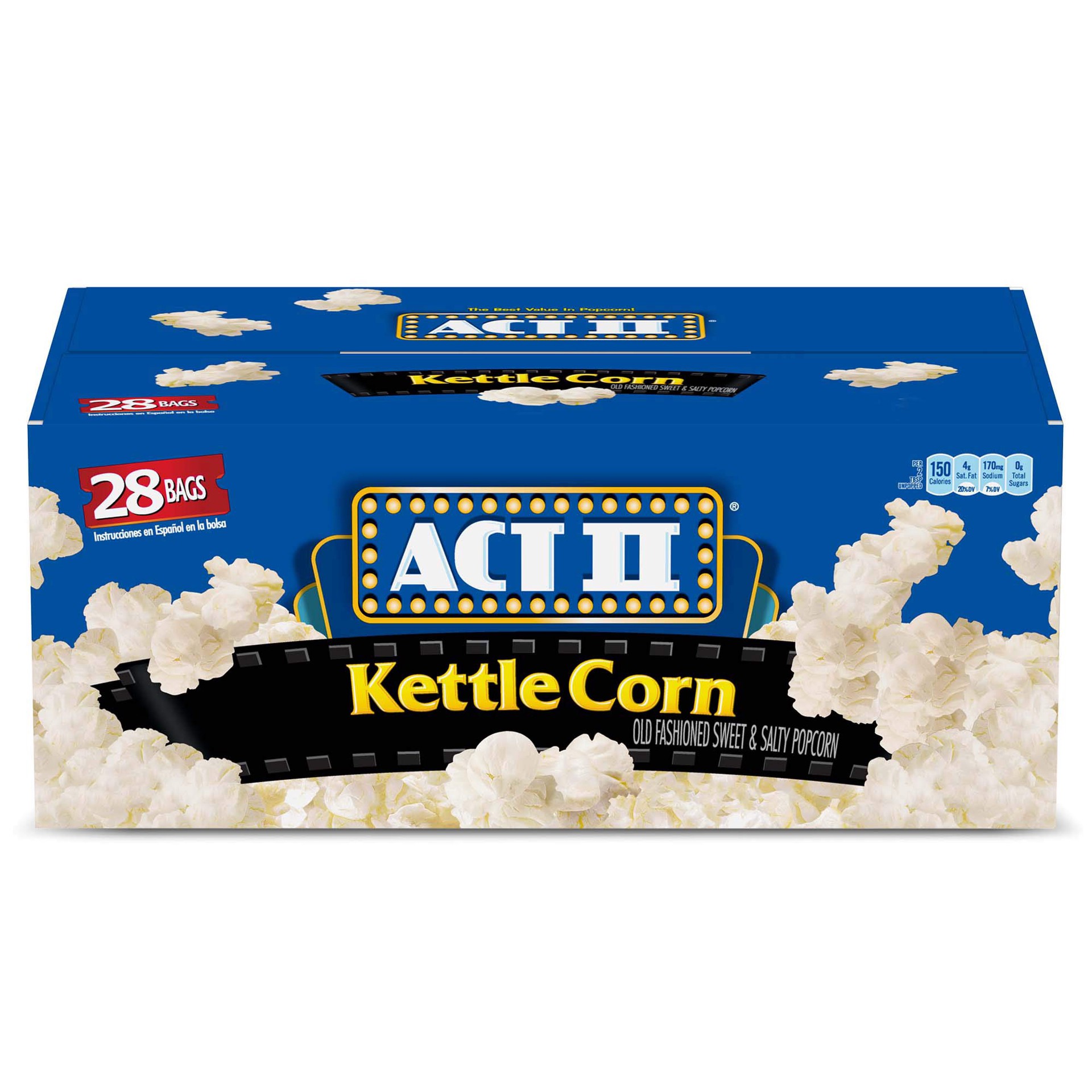 slide 1 of 5, ACT II Kettle Corn Old Fashioned Sweet & Salty Microwave Popcorn Bag 28 - 2.75 oz Bags, 28 ct
